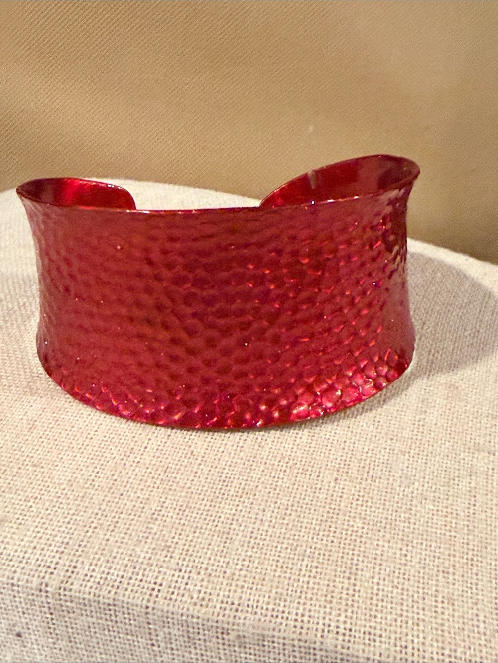 Hammered Metal Red Cuff Bracelet